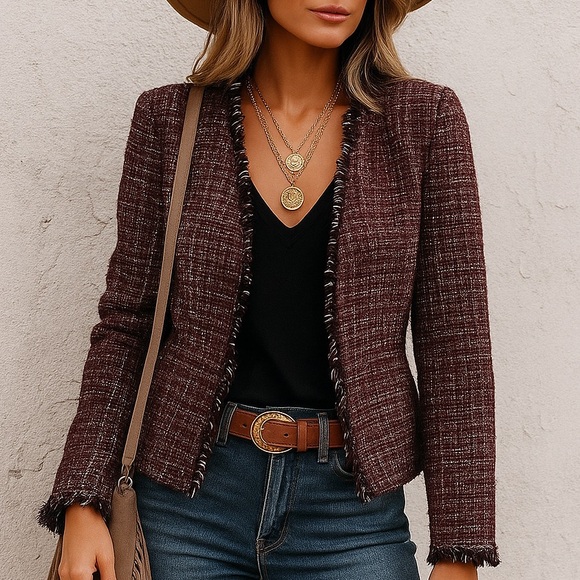 White House Black Market Jackets & Blazers - WHBM Chic Fringe Tweed sparkle Blazer